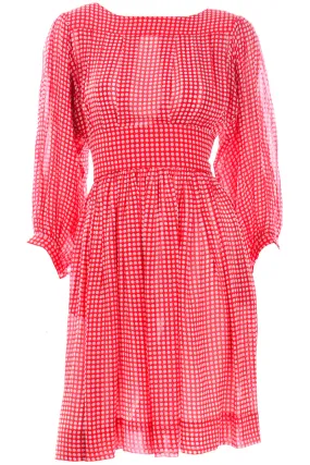 1970s Albert Nipon Red & White Polka Dot Tissue Silk Dress