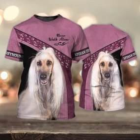 3D Dog T Shirts, Afghan Hound Love Never Walk Alone Pink All Over Print T-Shirt, Gift For Pet Loves