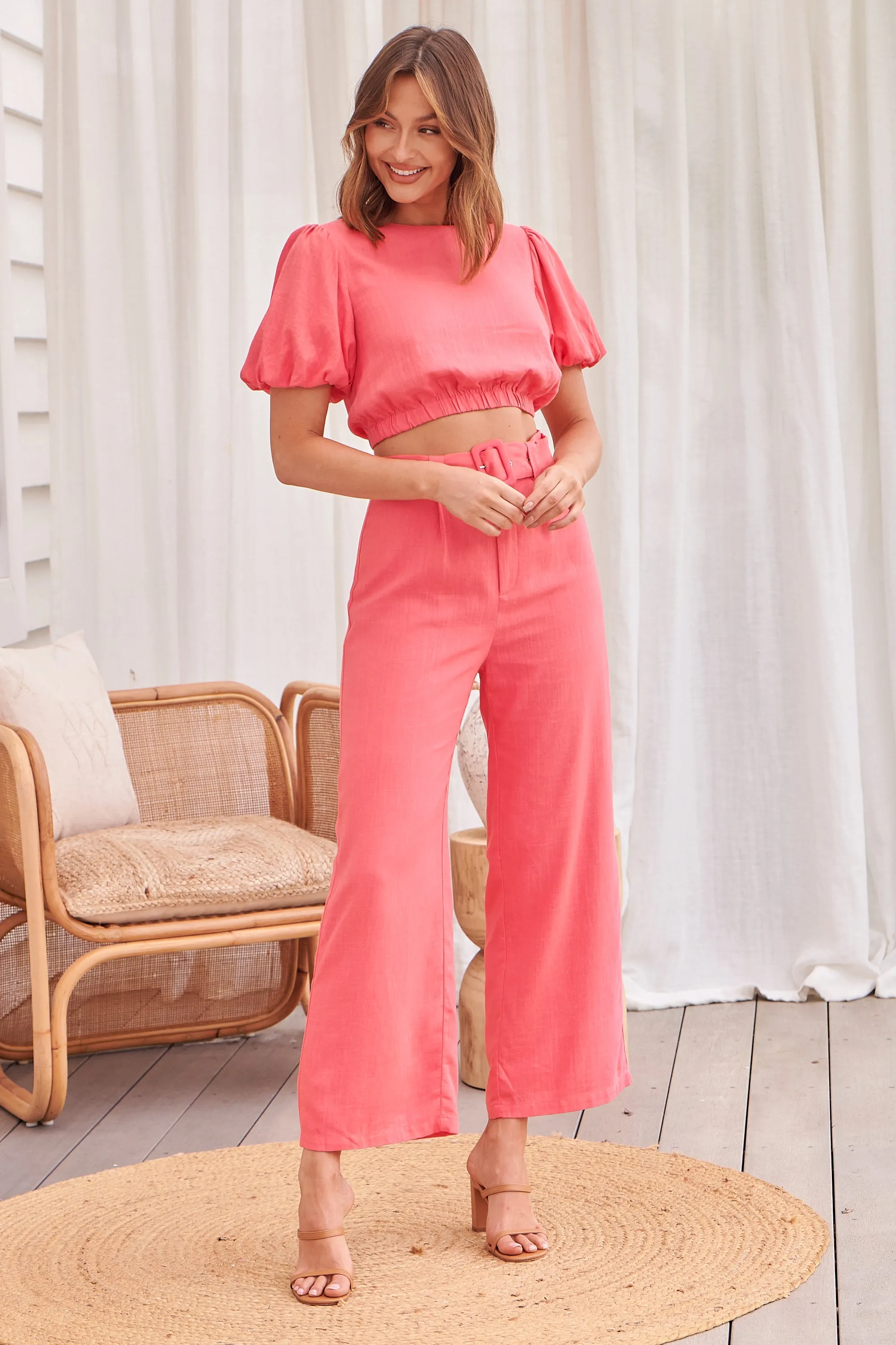 Alina Watermelon Top and Belted Pant Set