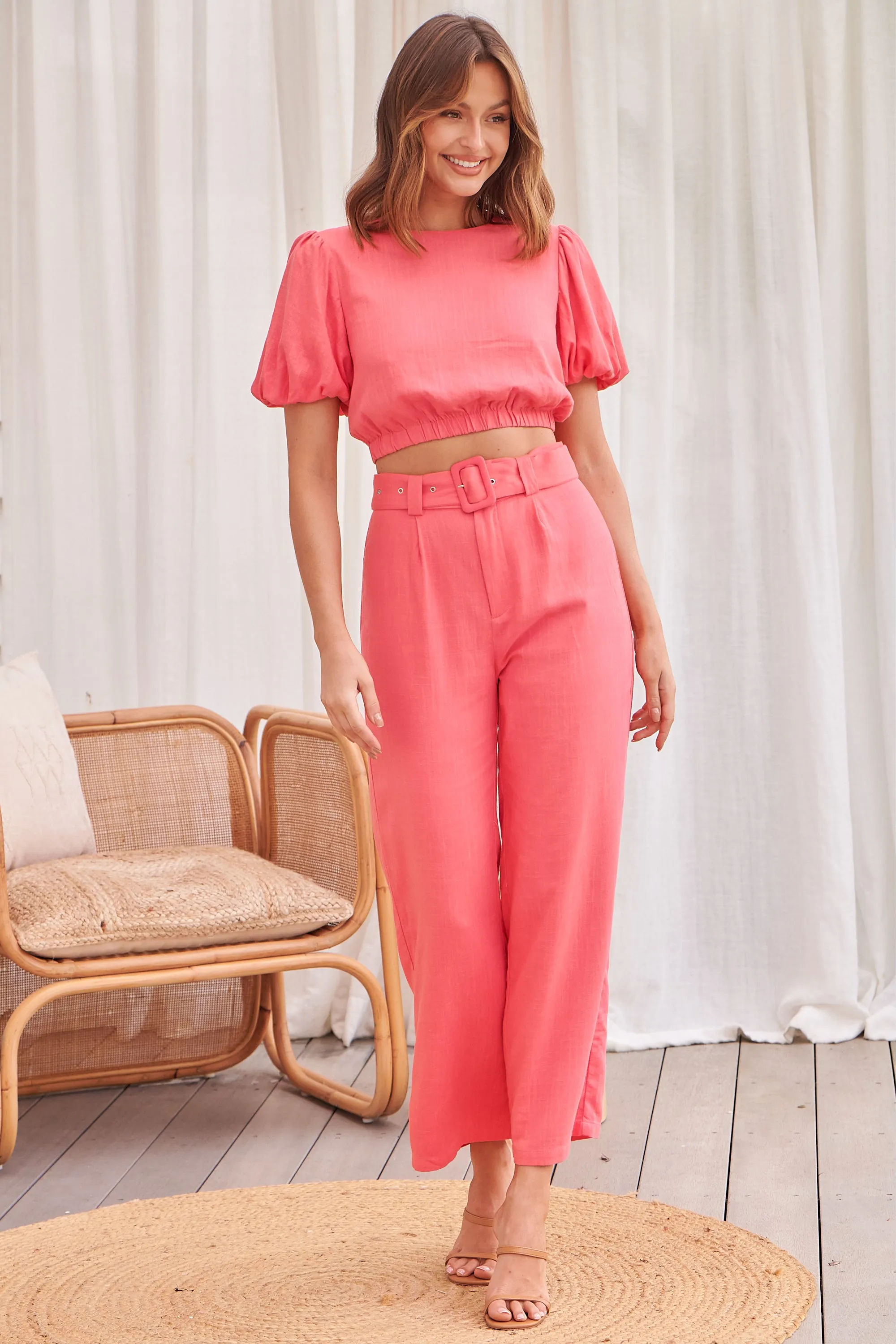 Alina Watermelon Top and Belted Pant Set