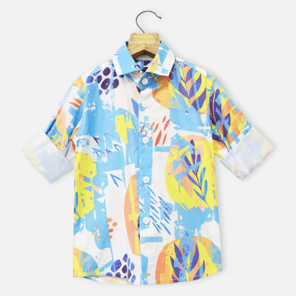 Blue Abstarct Printed Full Sleeves Shirt