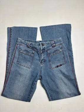 Blue denim low waist flare bootcut pants (S)