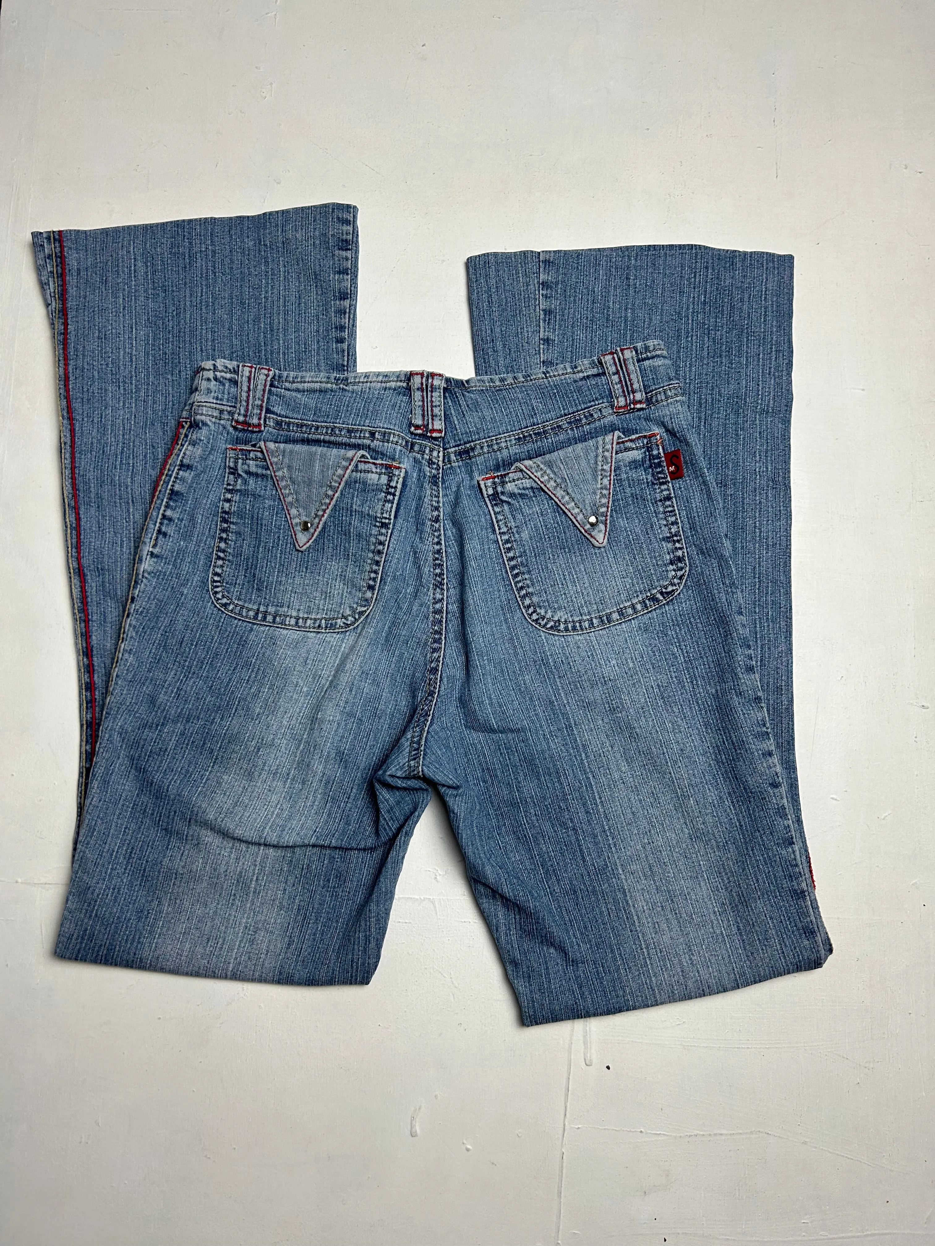 Blue denim low waist flare bootcut pants (S)