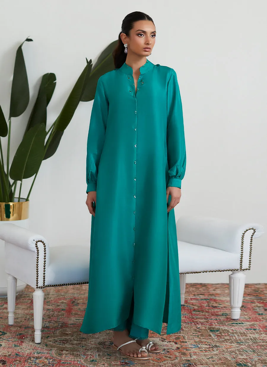 Cadmium Green Raw Silk Shirt