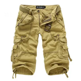 Calf-length Solid Color Multi-pocket Men Shorts