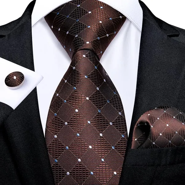 Classy Men Brown Designer Polka Dot Silk Tie