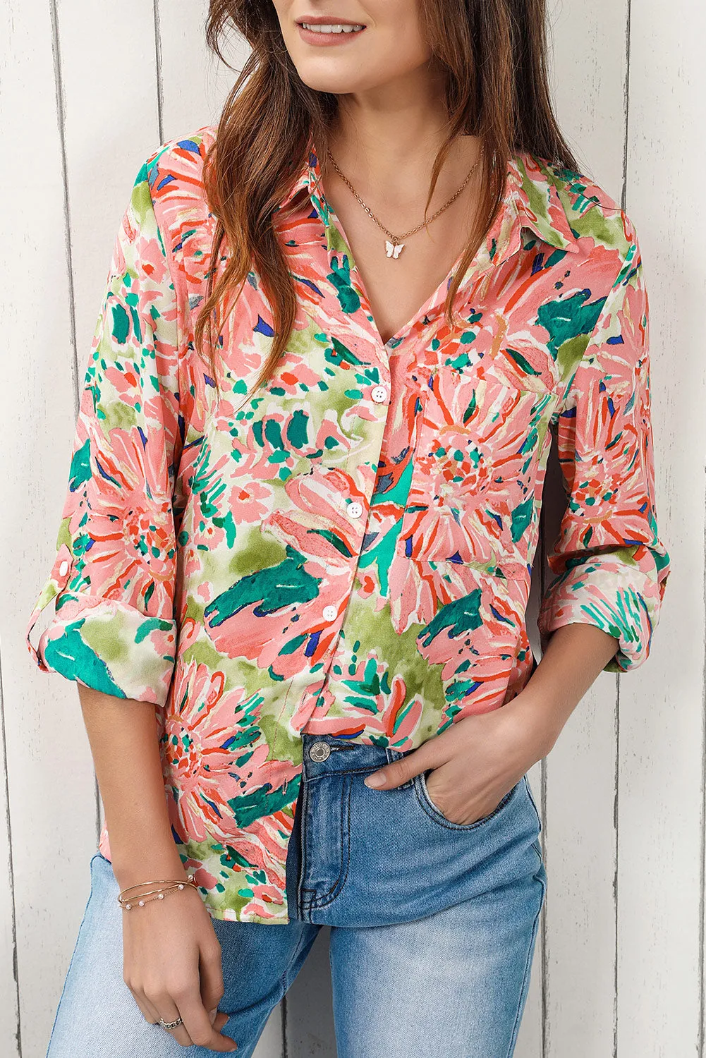 Floral Long Sleeve Collared Shirt