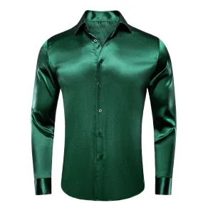 Green Satin Silk Men's Long Sleeve Shirt