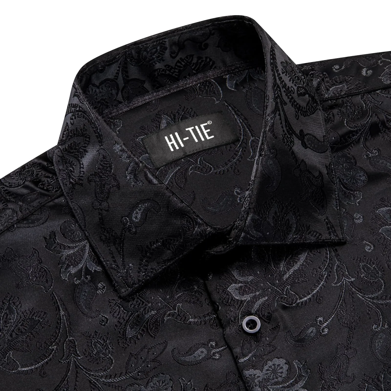 Hi-Tie Black Floral Top Jacquard Men's Long Sleeve Shirt for Business