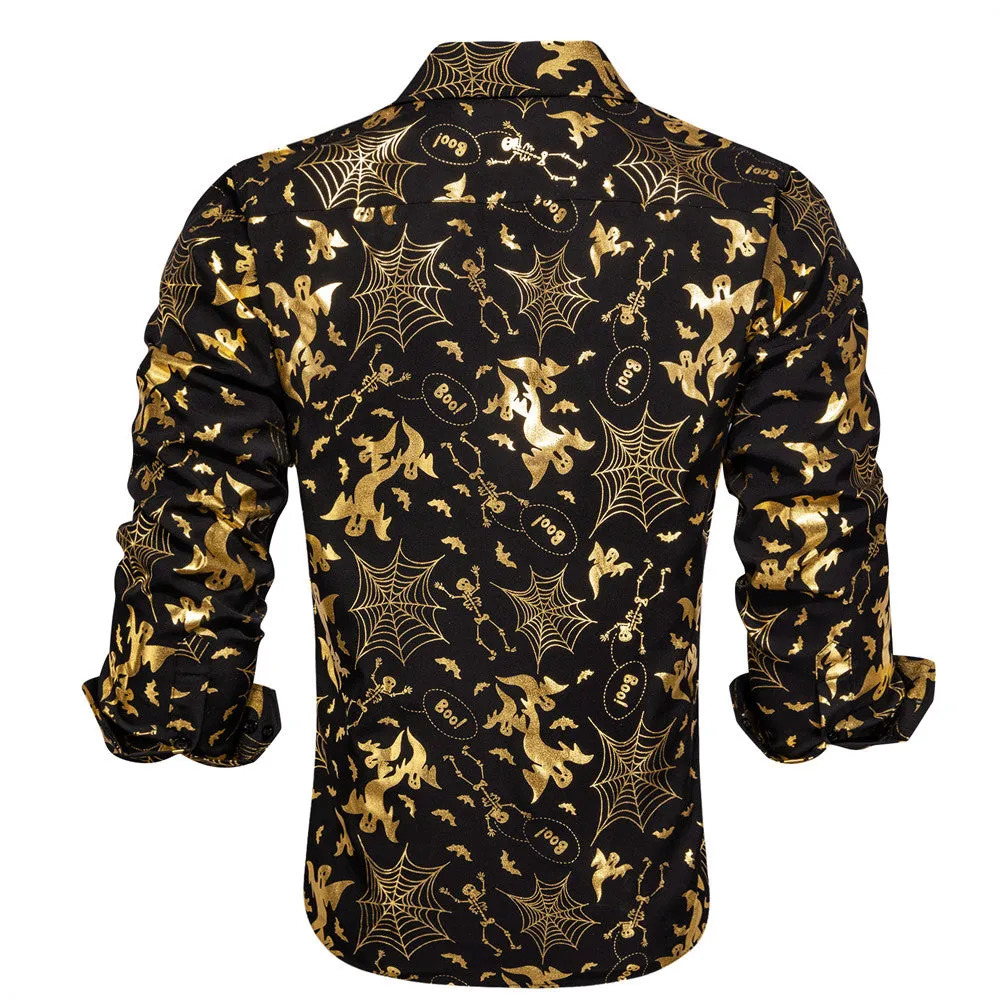 Hi-Tie Black Gold Ghosts Men Shirt Long Sleeve Shirt