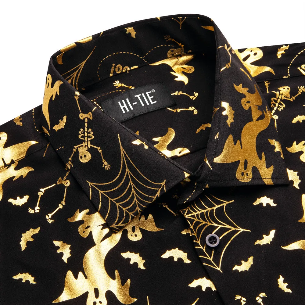 Hi-Tie Black Gold Ghosts Men Shirt Long Sleeve Shirt