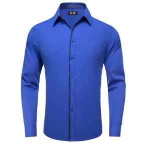 Hi-Tie Button Down Shirt Solid RoyalBlue Shirt with Black Jacquard Collar