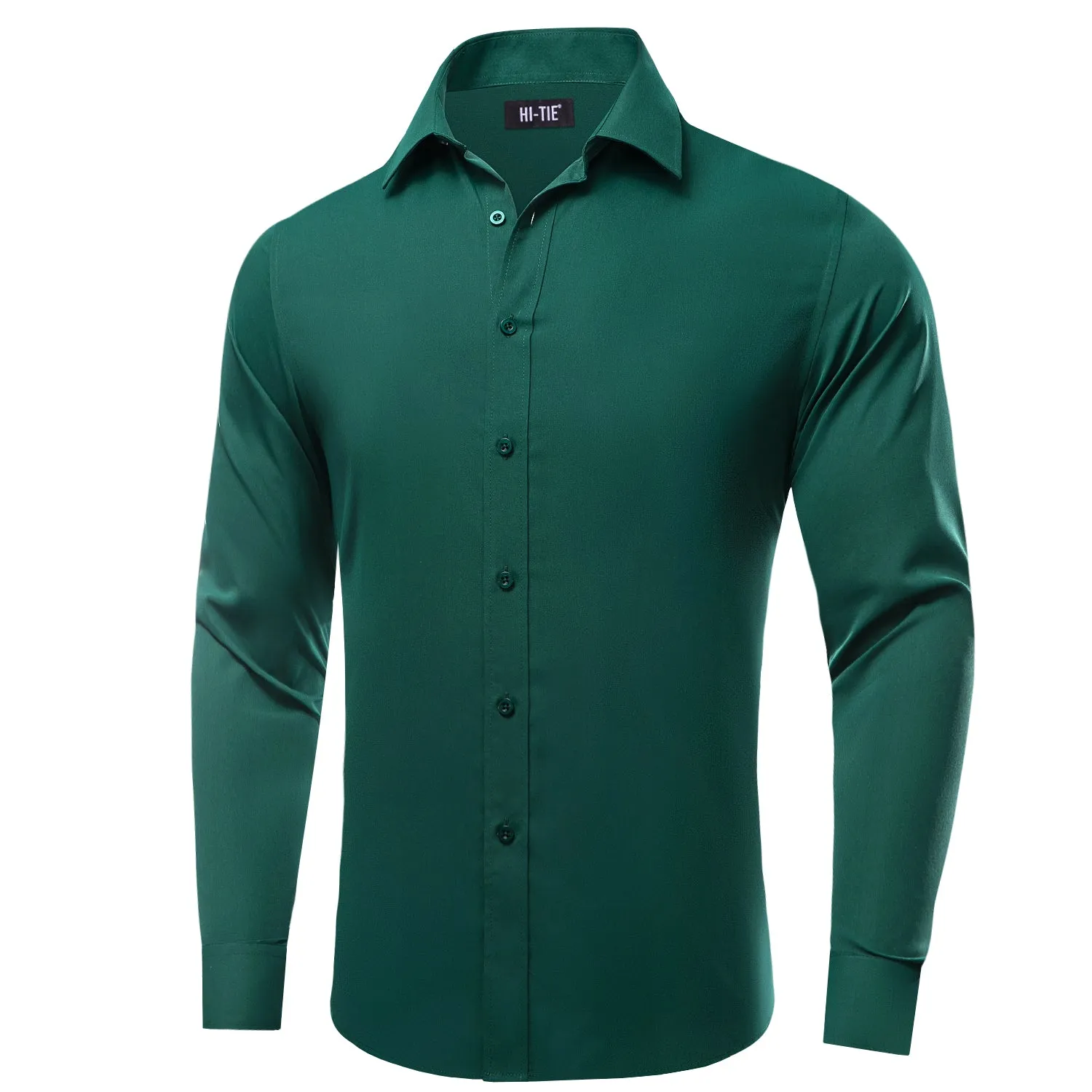 Hi-Tie Long Sleeve Shirt Sapphire Pine Green Solid Mens Dress Shirt