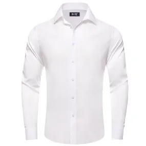 Hi-Tie Mens Dress Shirt White Solid Silk Button Down Shirt