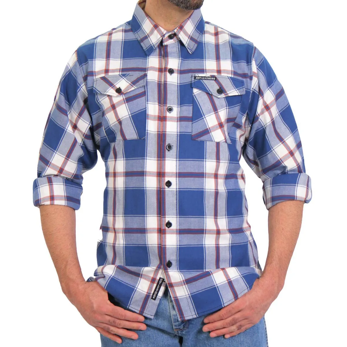 Hot Leathers FLM2025 Men's Blue, White and Red Flannel Long Sleeve