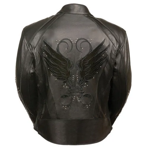 Ladies Black Leather Jacket with Black Wing Detail 1952