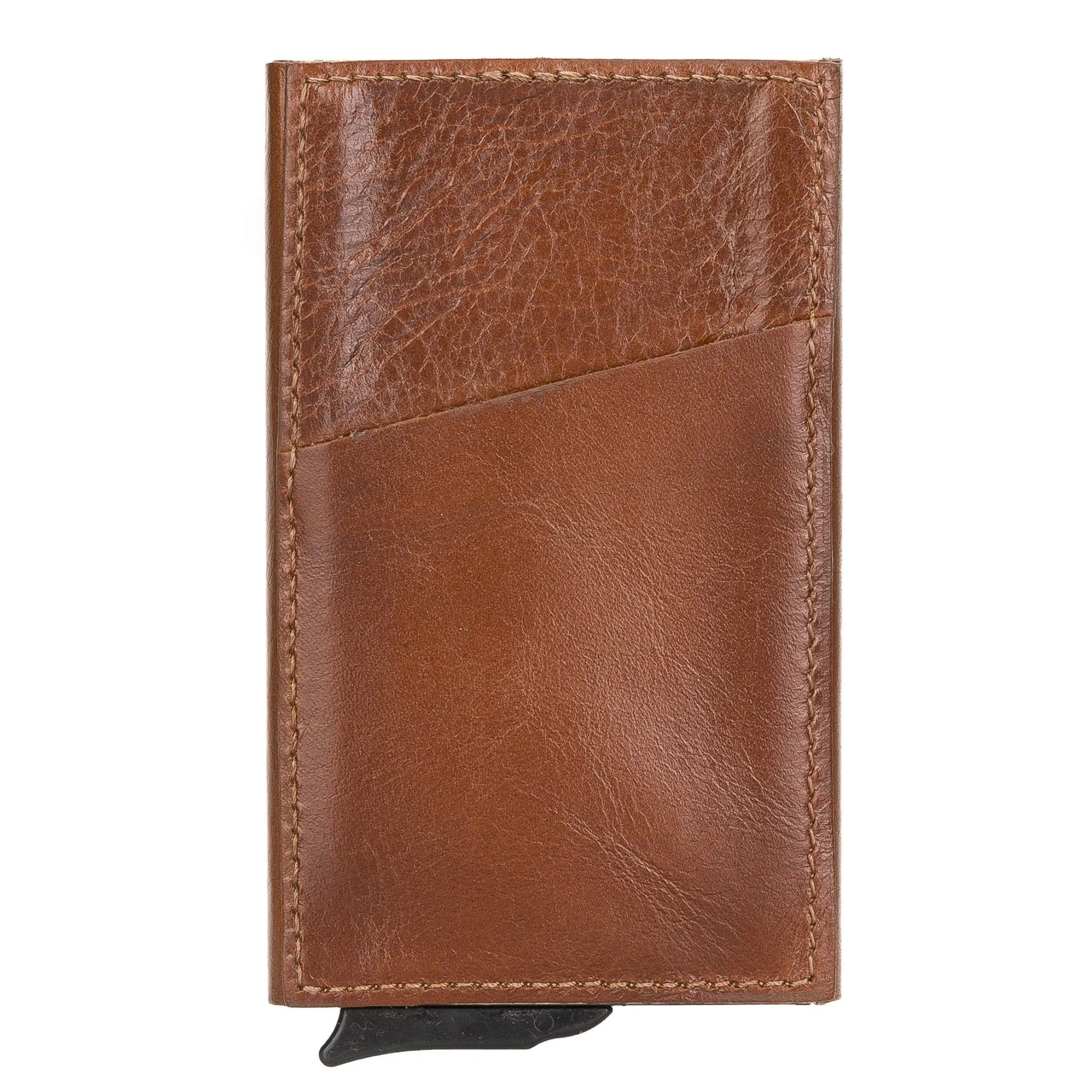 Leather Mechanical Pop Up Card Holder With RFID