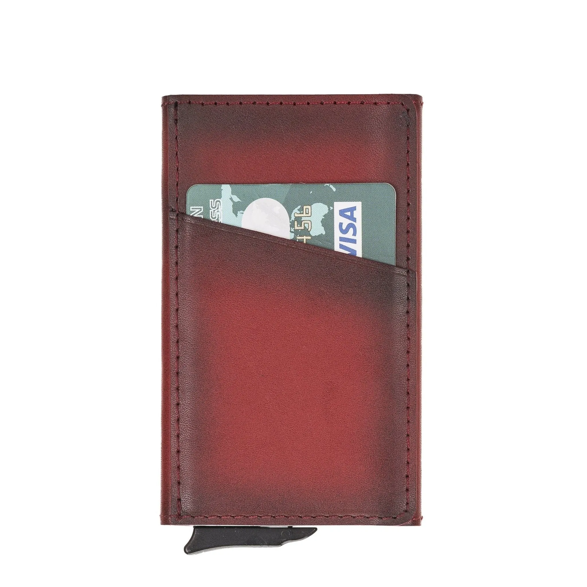 Leather Mechanical Pop Up Card Holder With RFID