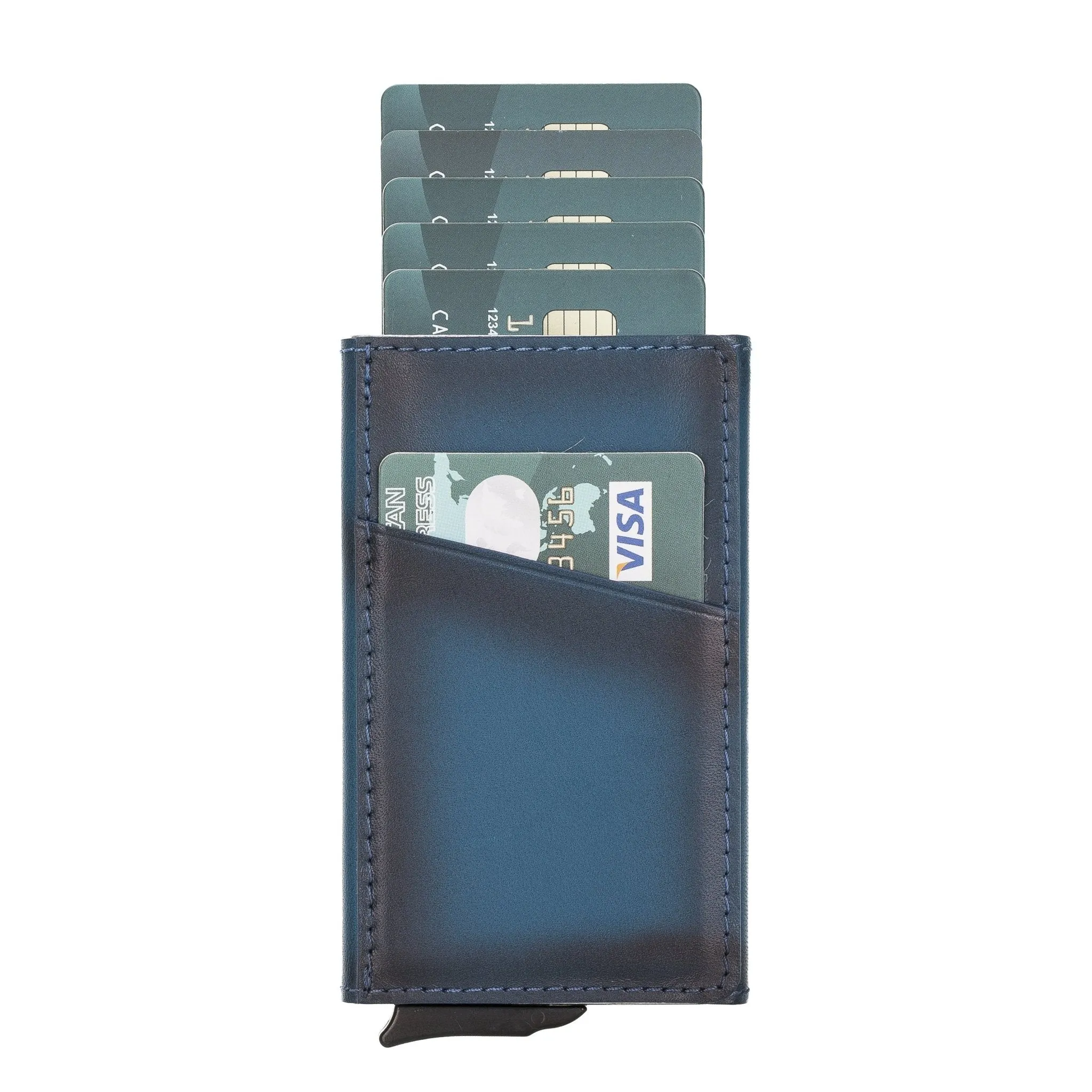 Leather Mechanical Pop Up Card Holder With RFID