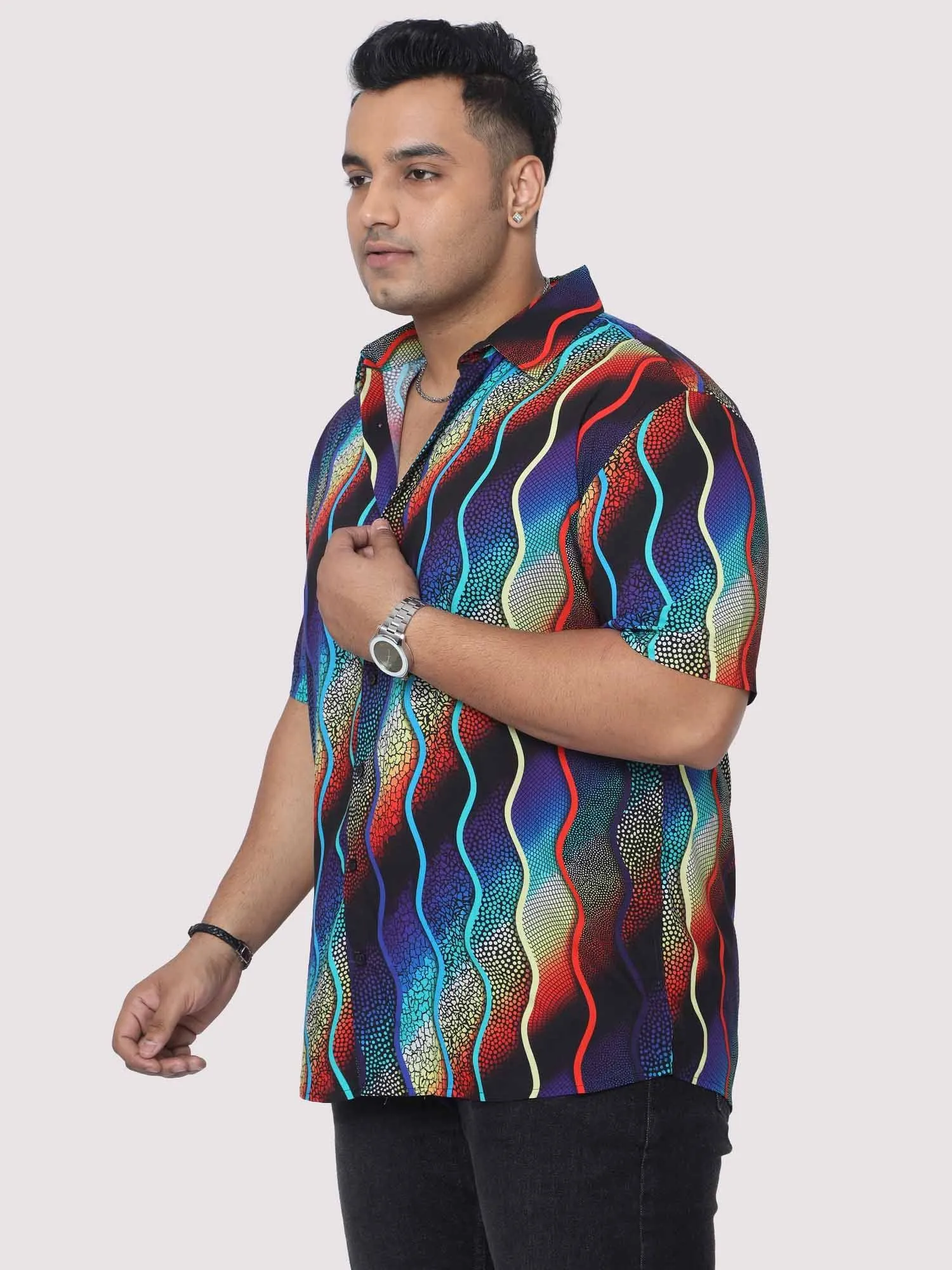 Men Plus Size Wavy mosaic art Digital Printed Half Shirt