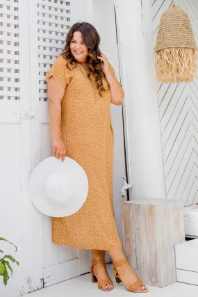 Messy Polka Maxi Dress - Caramel