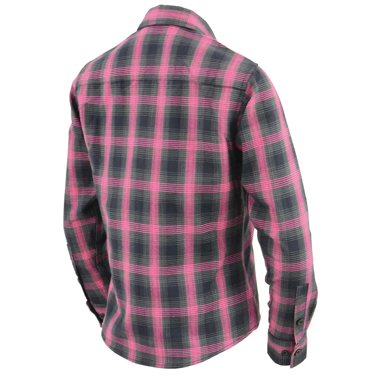 Milwaukee Leather MNG21604 Women's Casual Black with Pink Long Sleeve Casual Cotton Flannel Shirt