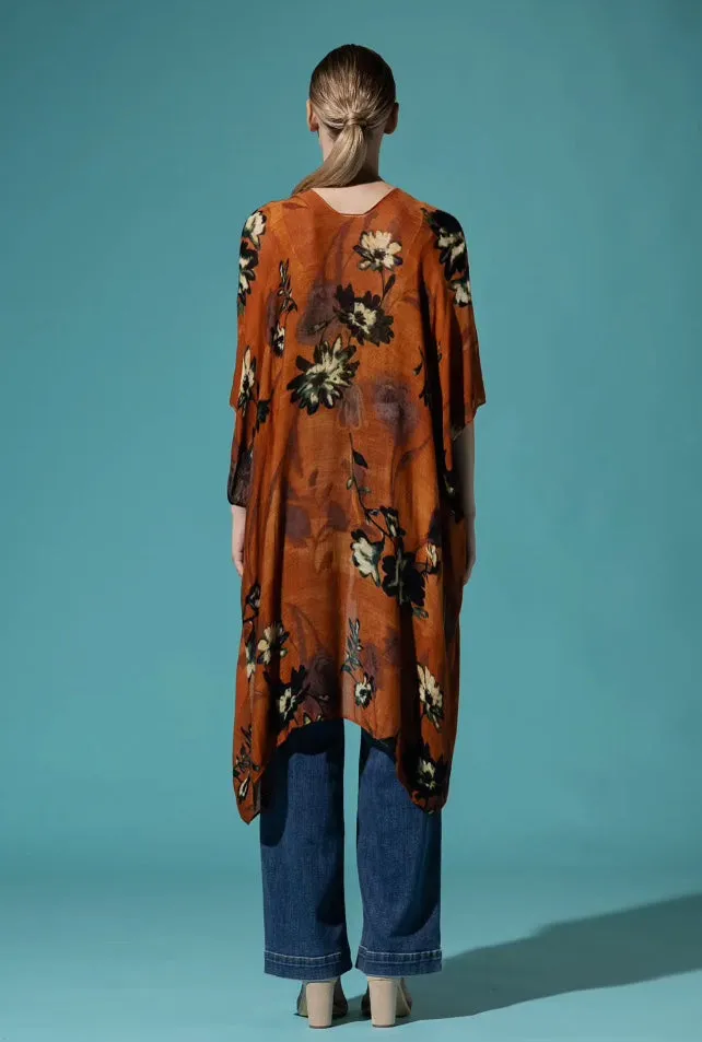 Outerwear - Airy Floral Kimono, Secret Garden, Rust