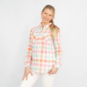 Pastel Check Long Sleeve Button-Up Women's Cotton Shirts