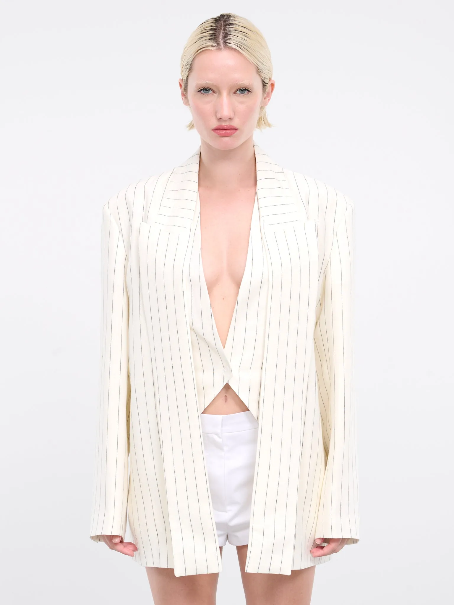 Pinstripe Linen Blazer (VEWY15001F-VYE073X-NATURAL)