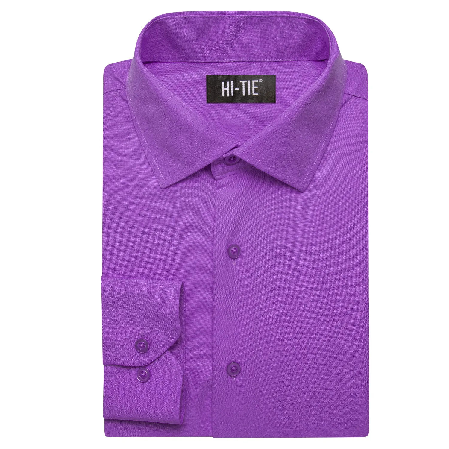 Purple Solid Four-way Stretch Fabric Men's Long Sleeve Shirt