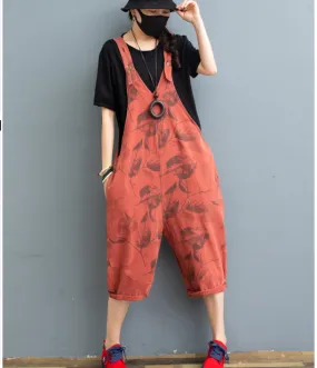 Red Denim Casual Spring Denim Overall Loose  Women Jumpsuits QYCQ05121