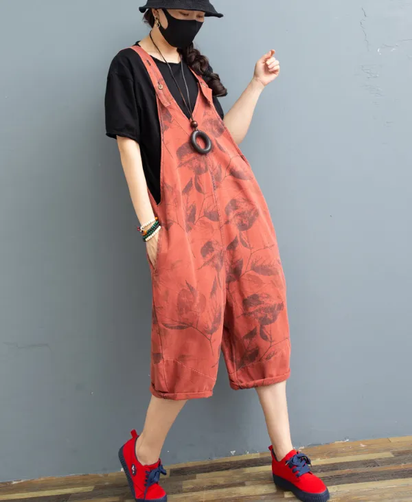 Red Denim Casual Spring Denim Overall Loose  Women Jumpsuits QYCQ05121