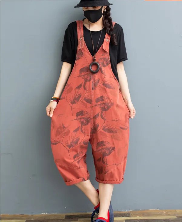 Red Denim Casual Spring Denim Overall Loose  Women Jumpsuits QYCQ05121