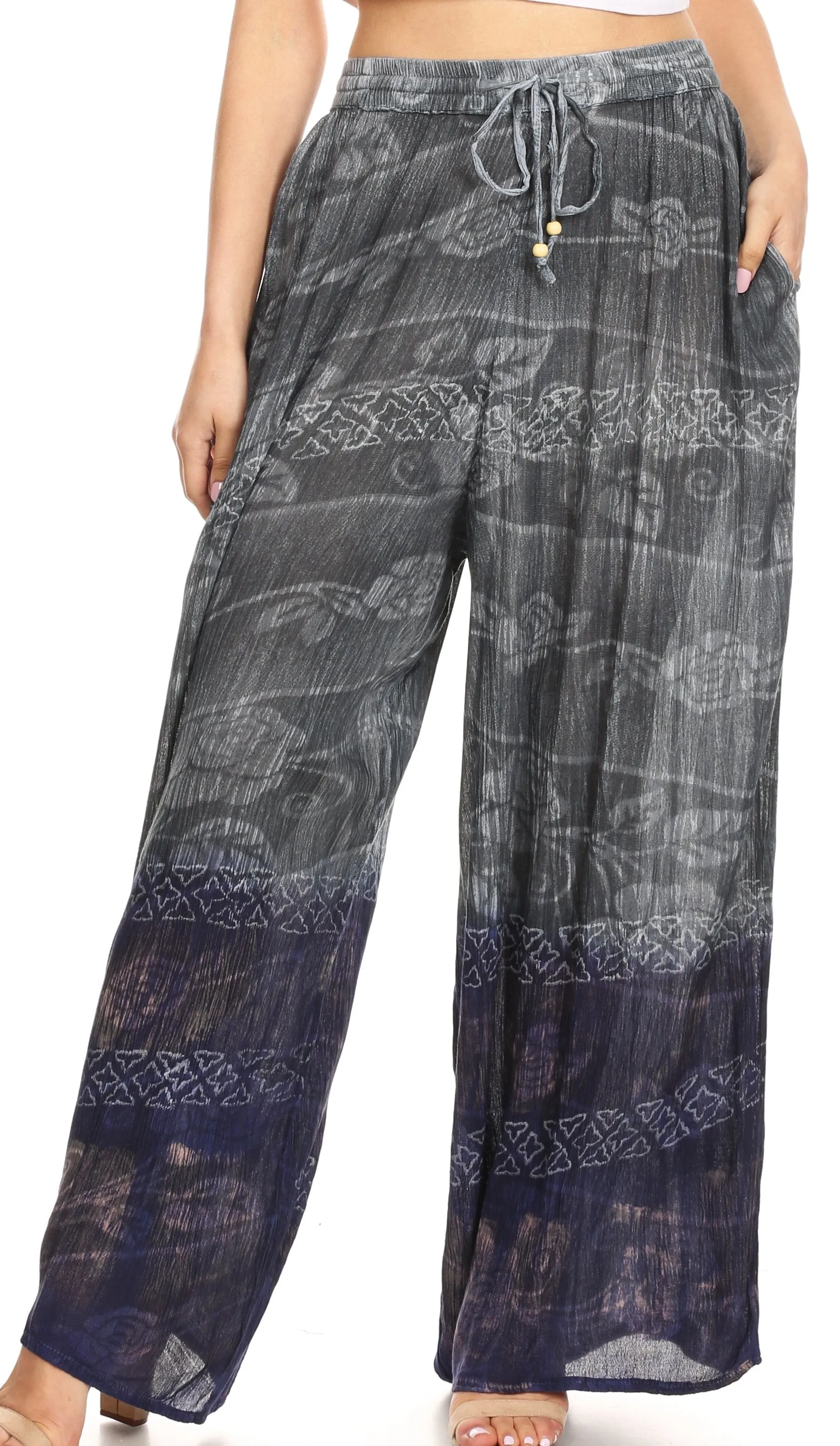 Sakkas Arin Women's Casual Maxi Palazzo Wide Leg Pants Elastic Waist & Pockets