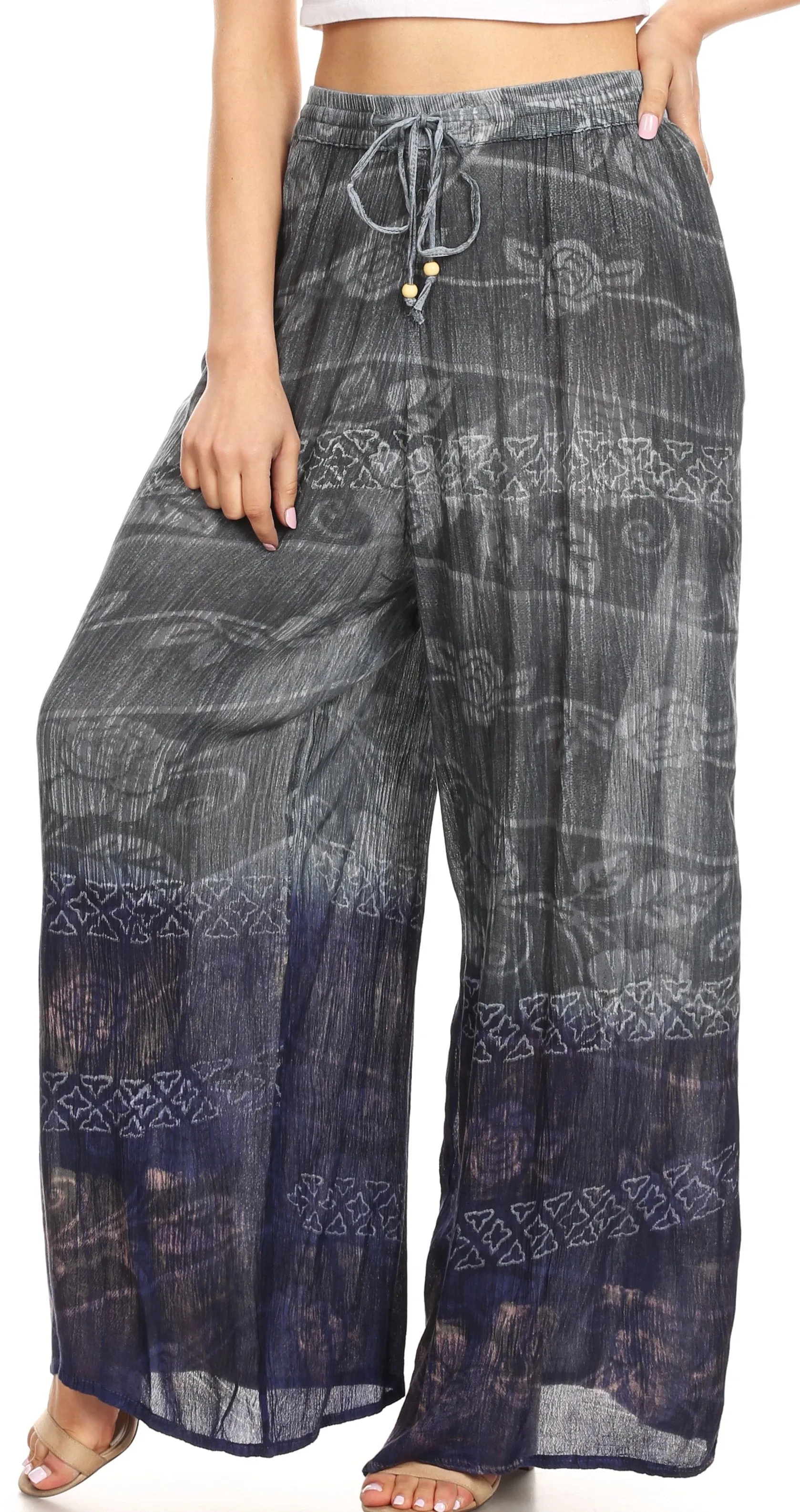 Sakkas Arin Women's Casual Maxi Palazzo Wide Leg Pants Elastic Waist & Pockets