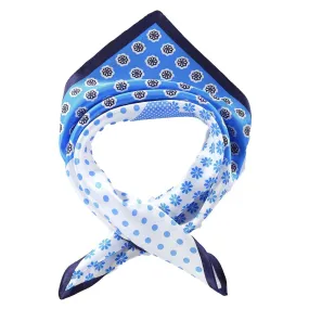 Silk Neckerchief Small Square Silk Scarf Blue Theme Polka Dot Print XFJ236