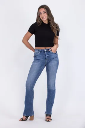 Think Happy Thoughts from Lovervet: High-Rise Slim Bootcut Denim