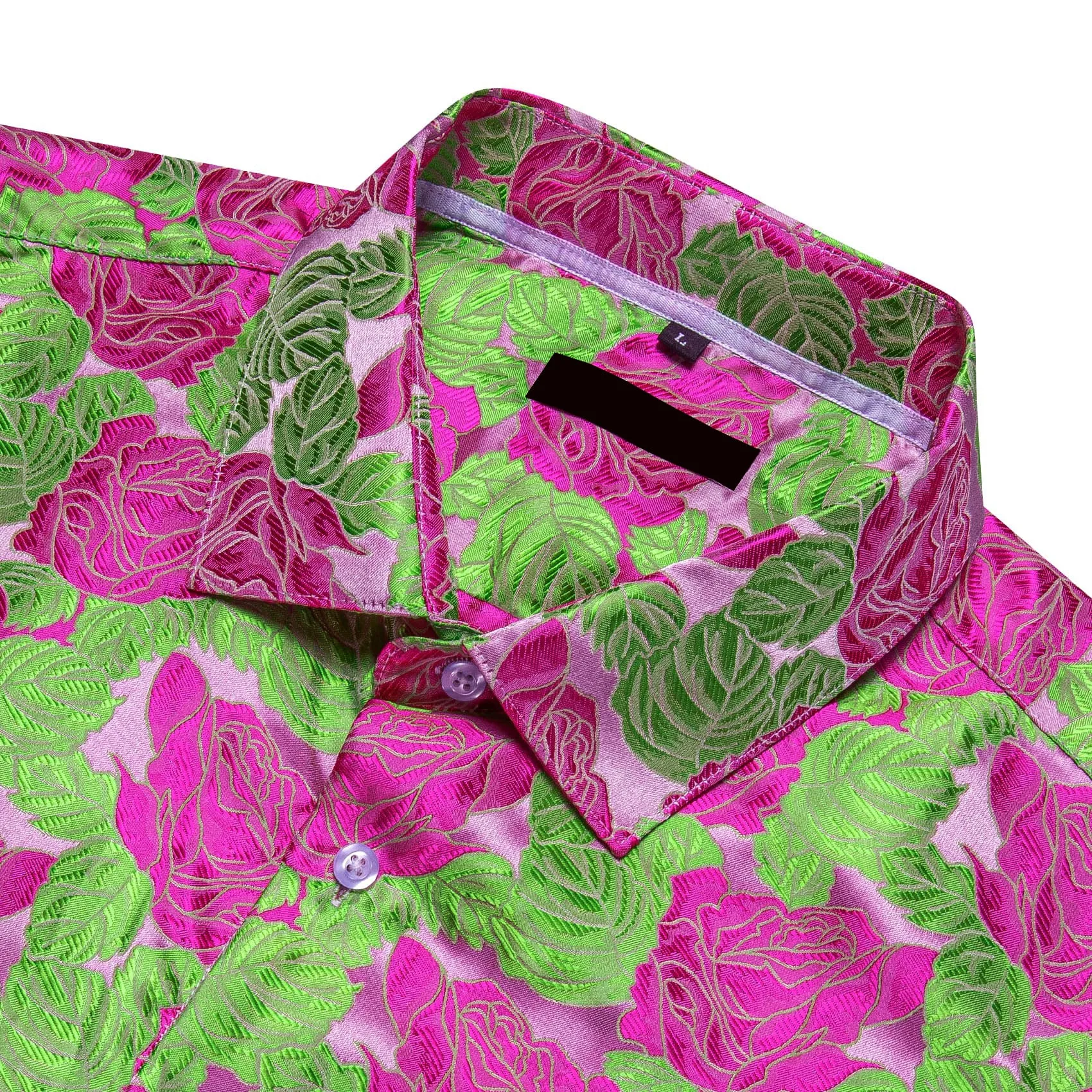 Ties2you Casual Shirt Green Pink Rose Floral Long Sleeve Button Up Shirts for Men