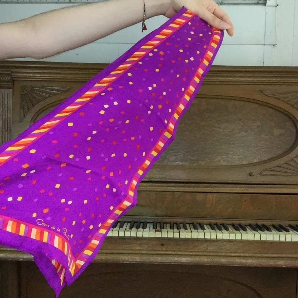 Vintage 70s | Oscar De La Renta MOD Psychedelic Boho Purple Polka Dot Silk Scarf