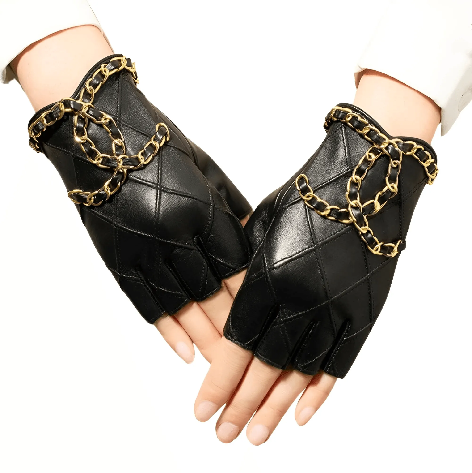 Women's Genuine Leather Half Finger Gloves Touch Screen Gloves Women Soft Leather Gloves Motorcycle Biker Fashio